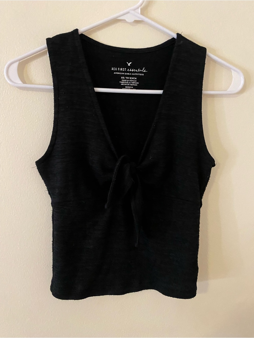 American Eagle Black Bow Tie-Front Tank Top